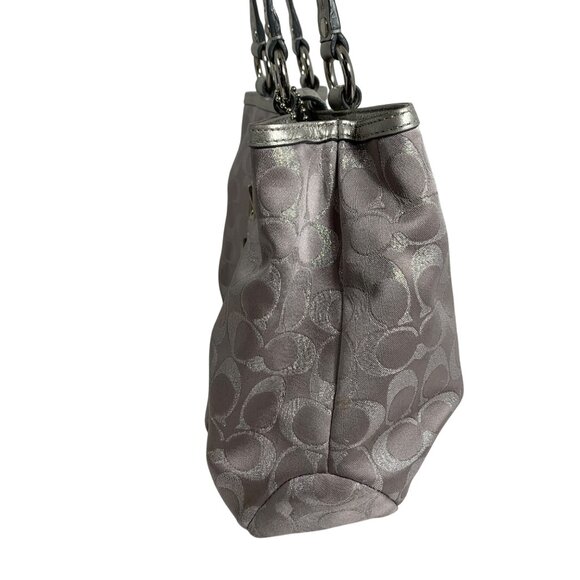 Coach Lynn Soho Signature C Jacquard Tote Bag Purse Metallic Silver F18912 + Fob - Picture 3 of 16